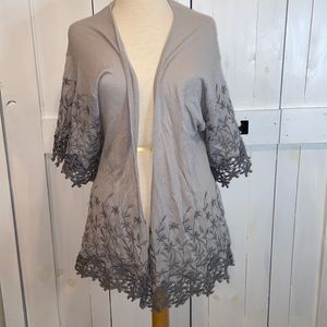 NWT Anthropologie Sunday in Brooklyn Grey Embroidered Open Cardigan